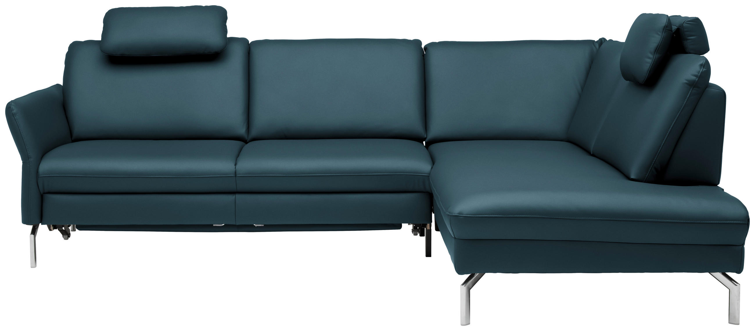 ECKSOFA in Echtleder Blau  284/220 cm  - Blau/Alufarben, KONVENTIONELL, Leder/Metall (284/220cm) - Beldomo Premium