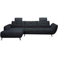 ECKSOFA Dunkelblau Chenille Armlehnenkissen, Rücken echt, Sitztiefenverstellung  - Schwarz/Dunkelblau, KONVENTIONELL, Textil/Metall (215/313cm) - Hom`in