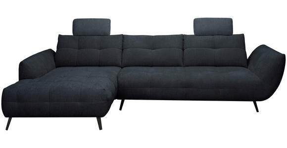 ECKSOFA Dunkelblau Chenille Armlehnenkissen, Rücken echt, Sitztiefenverstellung  - Schwarz/Dunkelblau, KONVENTIONELL, Textil/Metall (215/313cm) - Hom`in