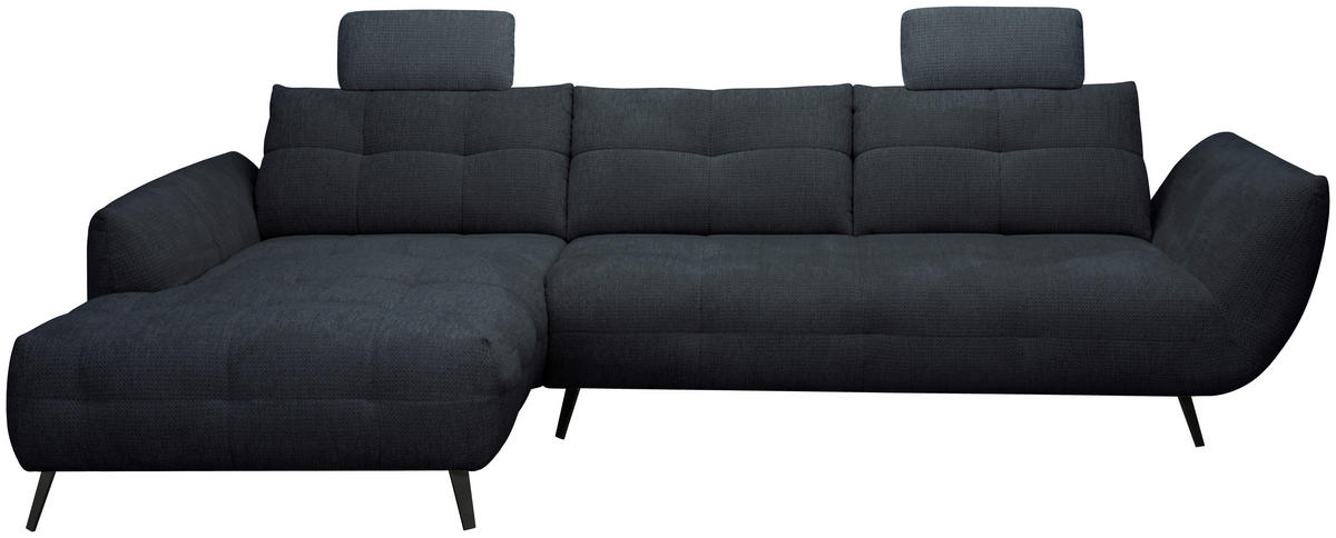ECKSOFA Dunkelblau Chenille Armlehnenkissen, Rücken echt, Sitztiefenverstellung  - Schwarz/Dunkelblau, KONVENTIONELL, Textil/Metall (215/313cm) - Hom`in