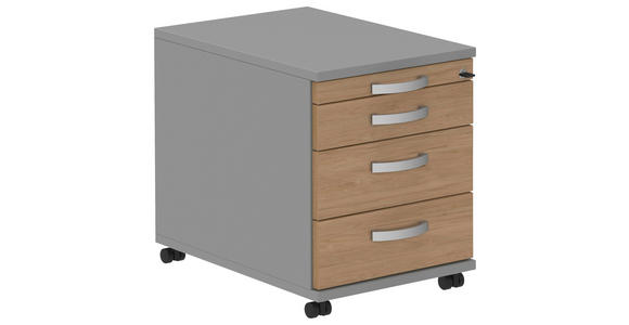 ROLLCONTAINER Grau, Eichefarben, Alufarben - Eichefarben/Alufarben, KONVENTIONELL, Holzwerkstoff/Metall (42,7/54,4/60cm) - Moderano