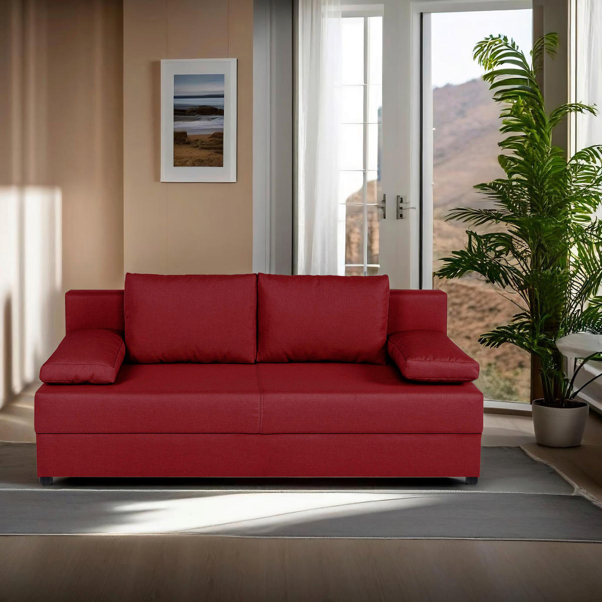 SCHLAFSOFA  mit Liegefunktion, Rücken echt Rot  - Rot/Schwarz, Design, Kunststoff/Textil (190/80/75cm) - P & B