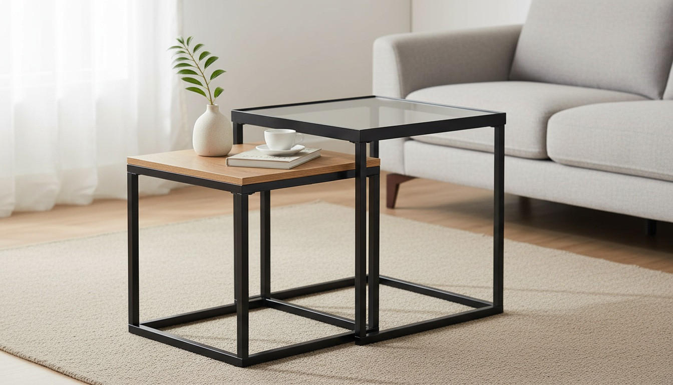 COUCHTISCHSET quadratisch Klar, Schwarz, Eichefarben  - Klar/Eichefarben, MODERN, Glas/Holzwerkstoff (40/48/40/48/40/48cm) - Xora