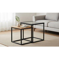 COUCHTISCHSET quadratisch Klar, Schwarz, Eichefarben  - Klar/Eichefarben, MODERN, Glas/Holzwerkstoff (40/48/40/48/40/48cm) - Xora