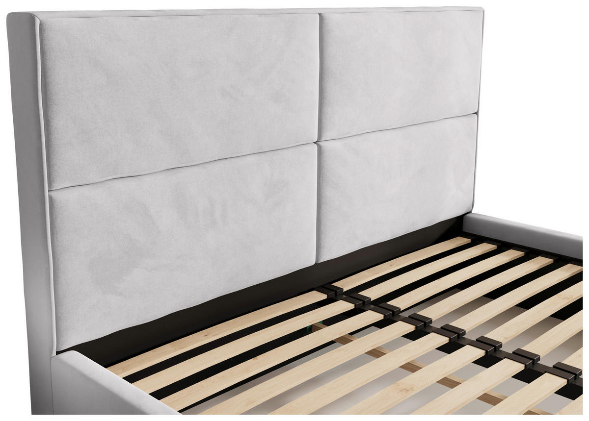 POLSTERBETT 140/200 cm,  in Hellgrau, gepolstertes Kopfteil, Lattenrost, Bettkasten,  - Chromfarben/Hellgrau, MODERN, Holz/Kunststoff (140/200cm) - Chameo