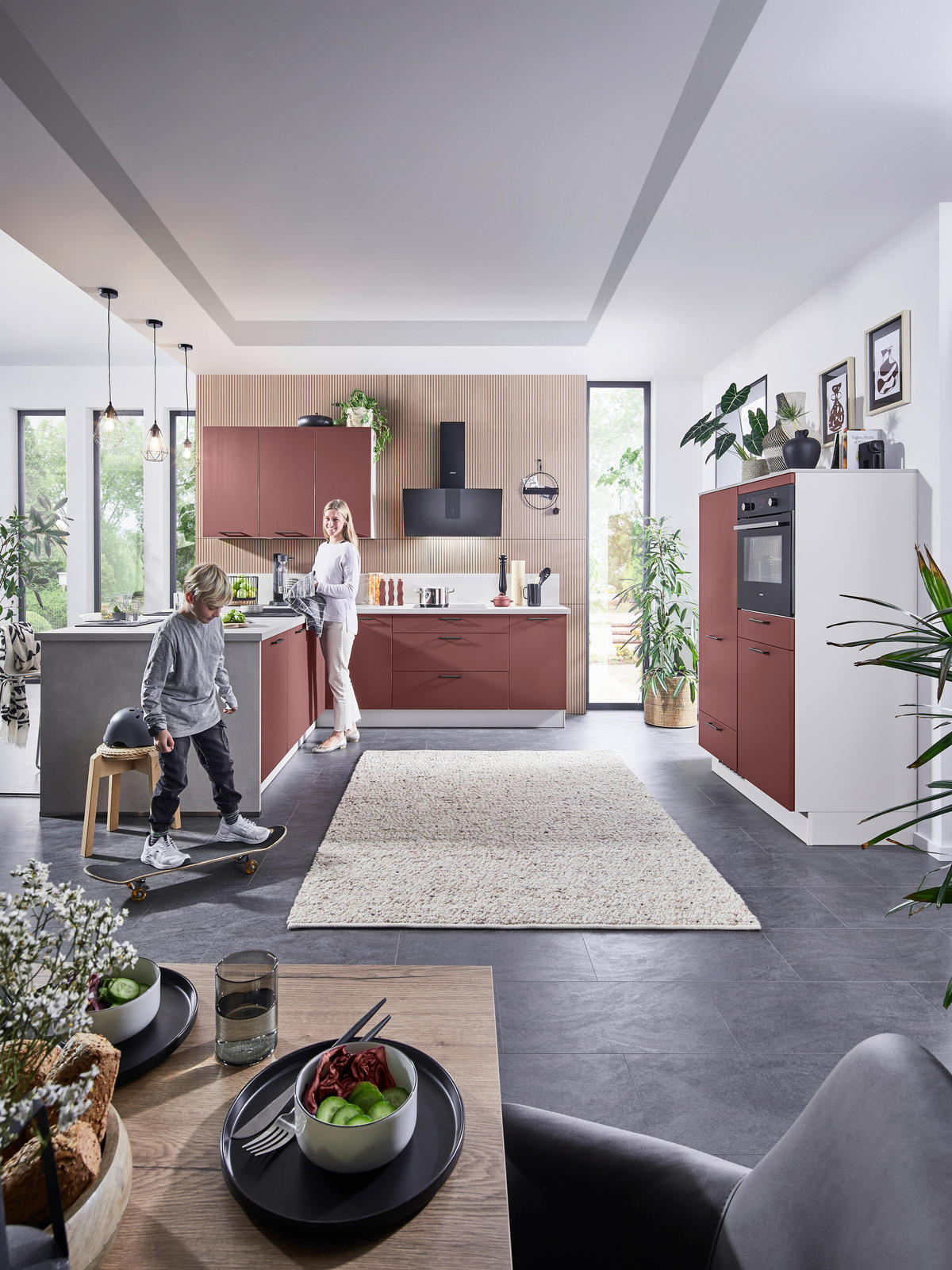 EINBAUKÜCHE   - Rot, Design, Holzwerkstoff - Celina