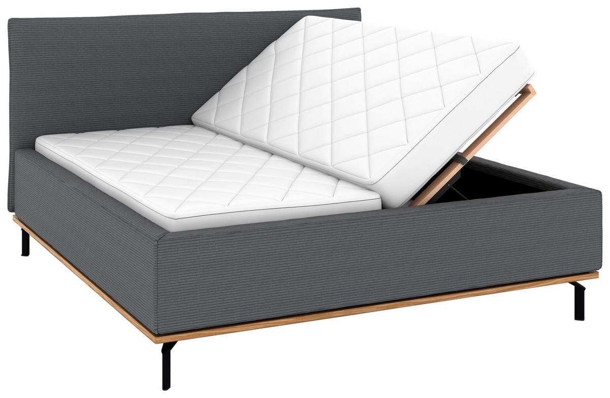 POLSTERBETT Matratze, Lattenrost, Bettkasten 180/200 cm  in Grau  - Graphitfarben/Weiß, Design, Holz/Textil (180/200cm) - Musterring