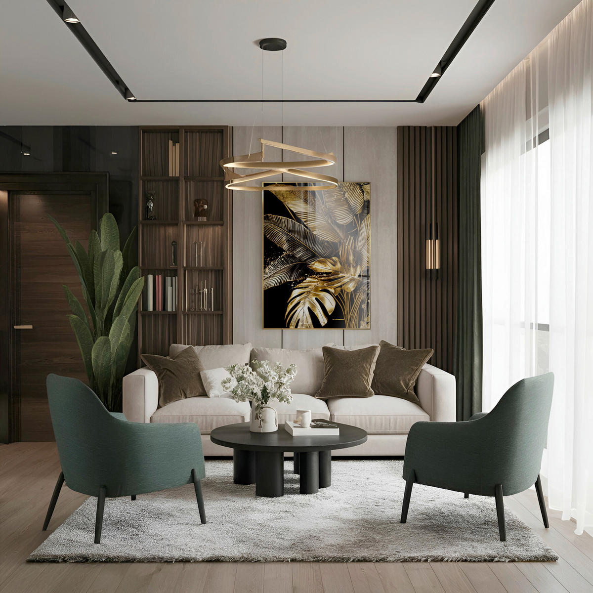 GLASBILD Blätter 80/120 cm  - Goldfarben/Schwarz, Basics, Glas/Holz (80/120cm)