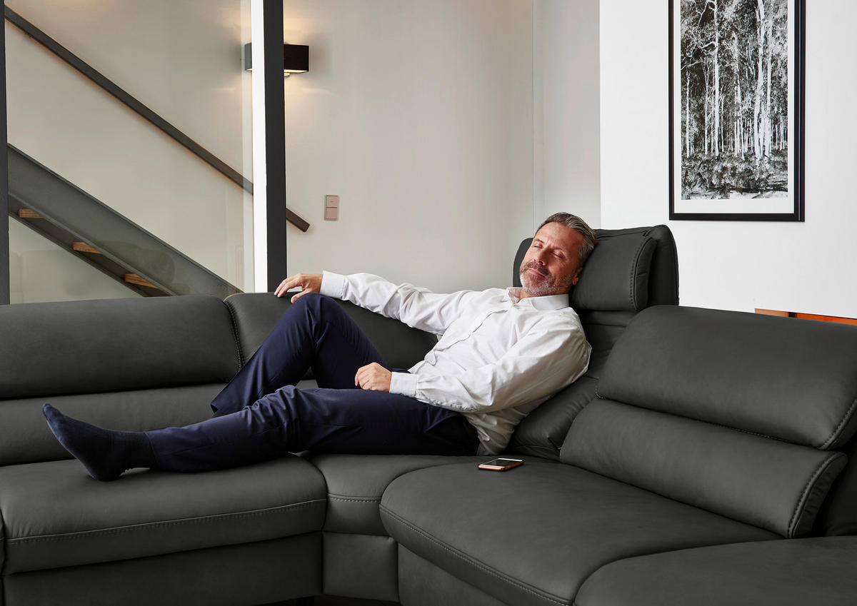 ECKSOFA Valdera Schwarz Echtleder  - Schwarz, Design, Leder/Metall (280/246cm) - Hukla