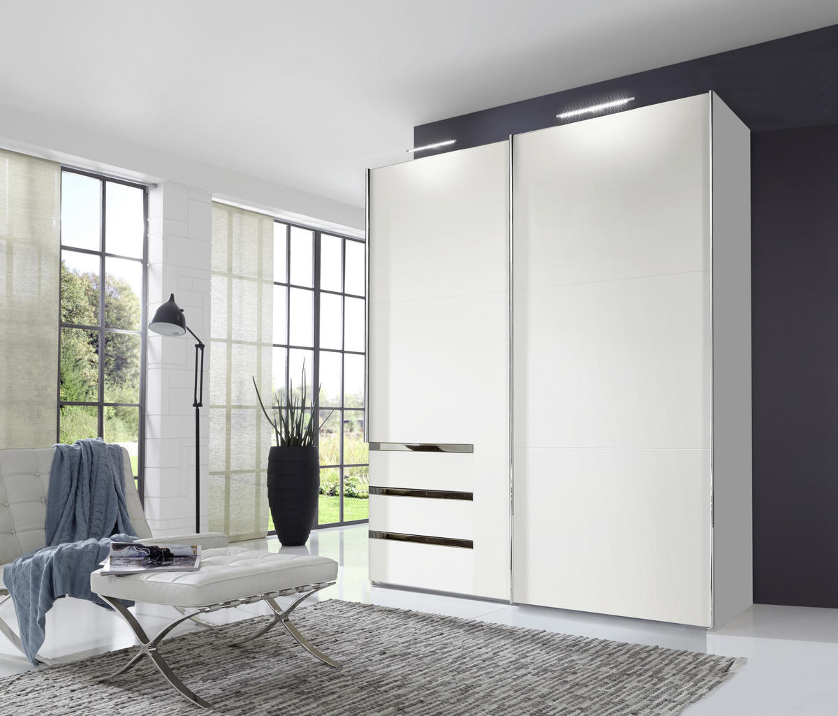 ORMAR - VISEĆA KLIZNA VRATA bela  200/216/65 cm  - boja hroma/bela, Moderno, pločasti materijal (200/216/65cm) - MID.YOU