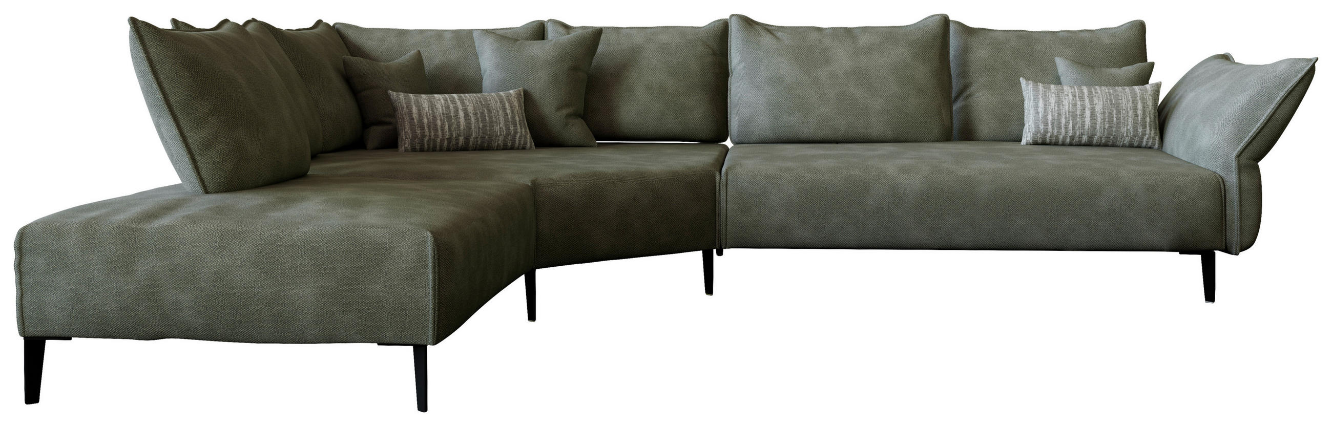 ECKSOFA Chenille, Flachgewebe Grün  - Schwarz/Grün, Modern, Textil/Metall (272/340cm) - W.Schillig