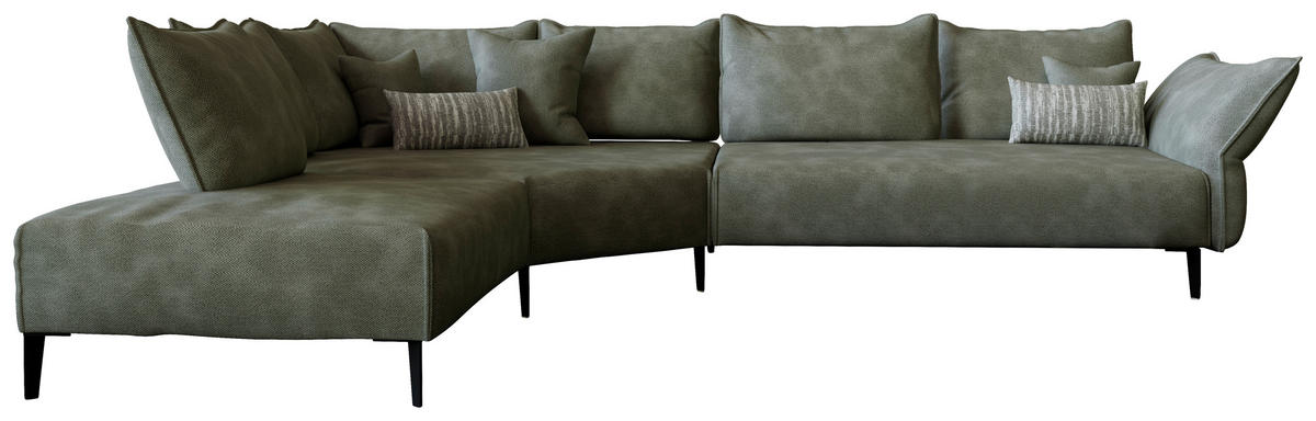 ECKSOFA Chenille, Flachgewebe Grün  - Schwarz/Grün, Modern, Textil/Metall (272/340cm) - W.Schillig