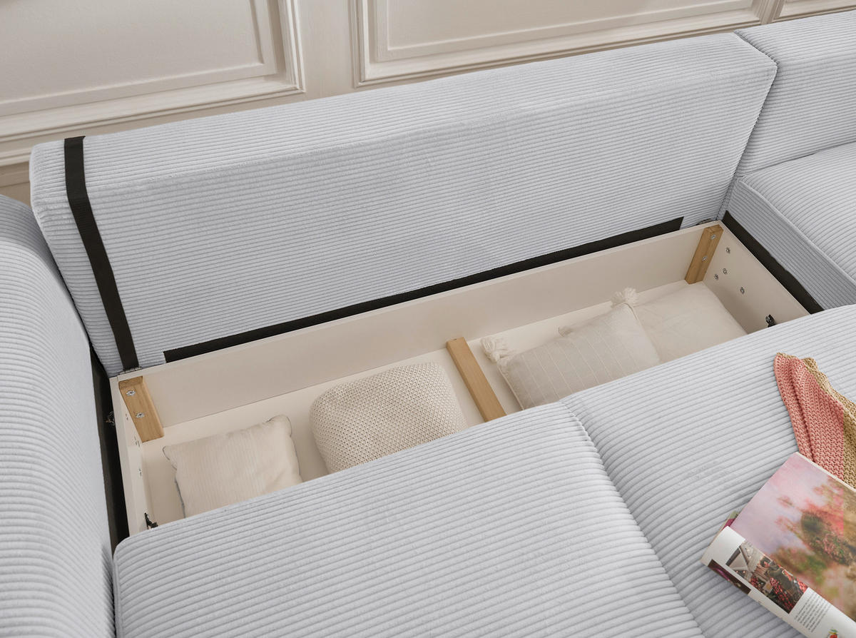 ECKSOFA Hellgrau Cord  - Hellgrau/Schwarz, KONVENTIONELL, Kunststoff/Textil (318/197cm) - Hom`in