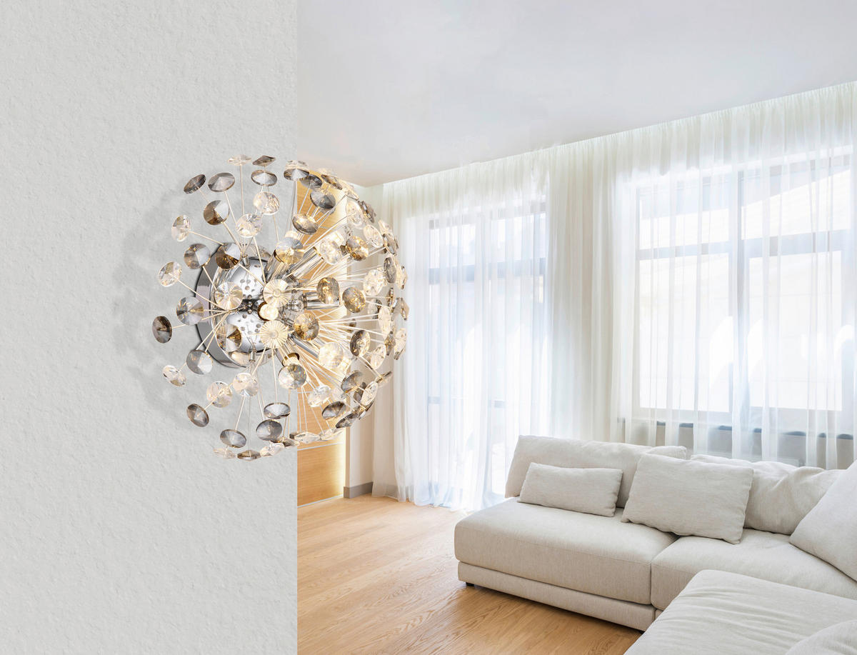 KŘIŠŤÁLOVÉ NÁSTĚNNÉ SVÍTIDLO, 40/22,5 cm  - šedá/čiré, Konvenční, kov/sklo (40/22,5cm) - Globo