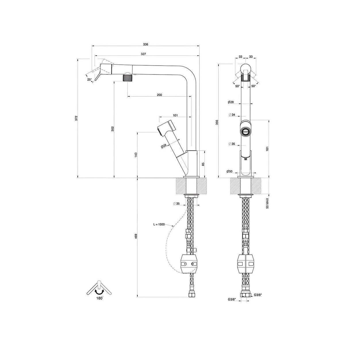 KÜCHENARMATUR - Schwarz, Basics, Metall (59,5/37,5/8cm) - HKT