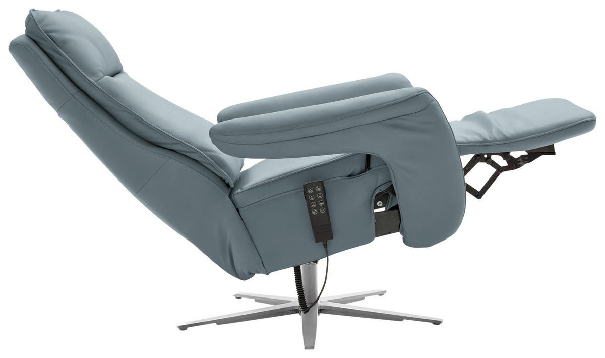 RELAXSESSEL in Leder Blaugrau  - Edelstahlfarben/Blaugrau, Design, Leder/Metall (79-83/116/87-176cm) - Valdera