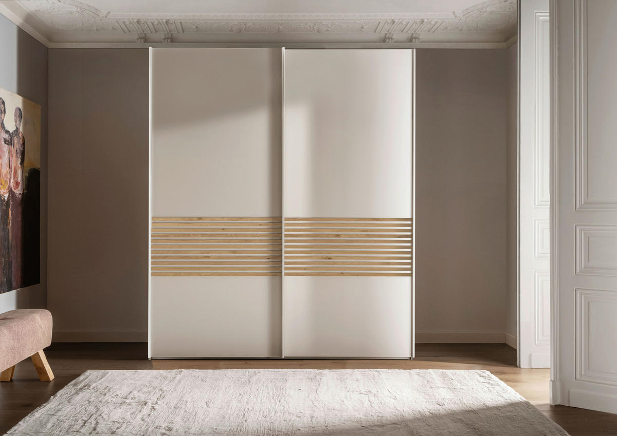 SCHWEBETÜRENSCHRANK in Champagner  - Eiche Bianco/Champagner, Design, Holzwerkstoff/Metall (200/217/67cm) - Novel