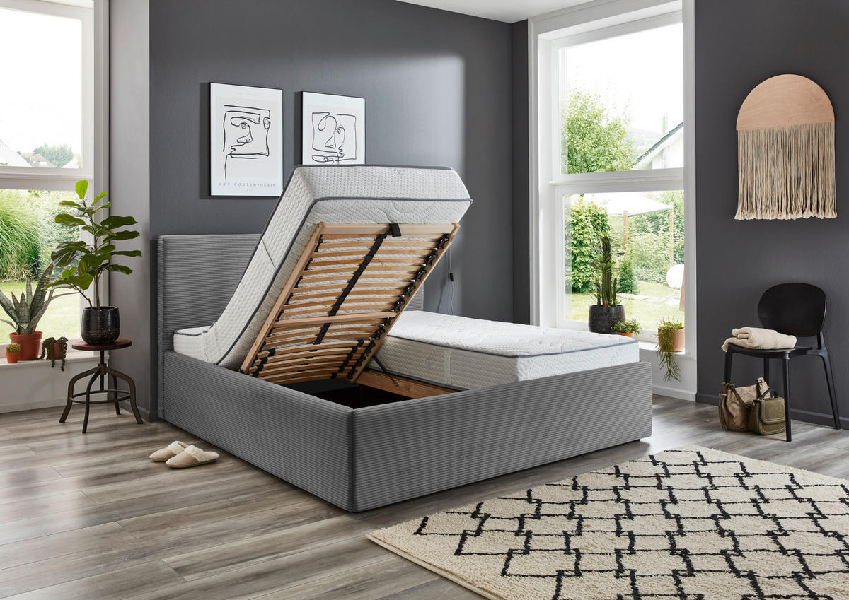 POLSTERBETT Bettkasten Grau 180/200 cm  - Schwarz/Grau, Trend, Kunststoff/Textil (180/200cm) - Boxxx