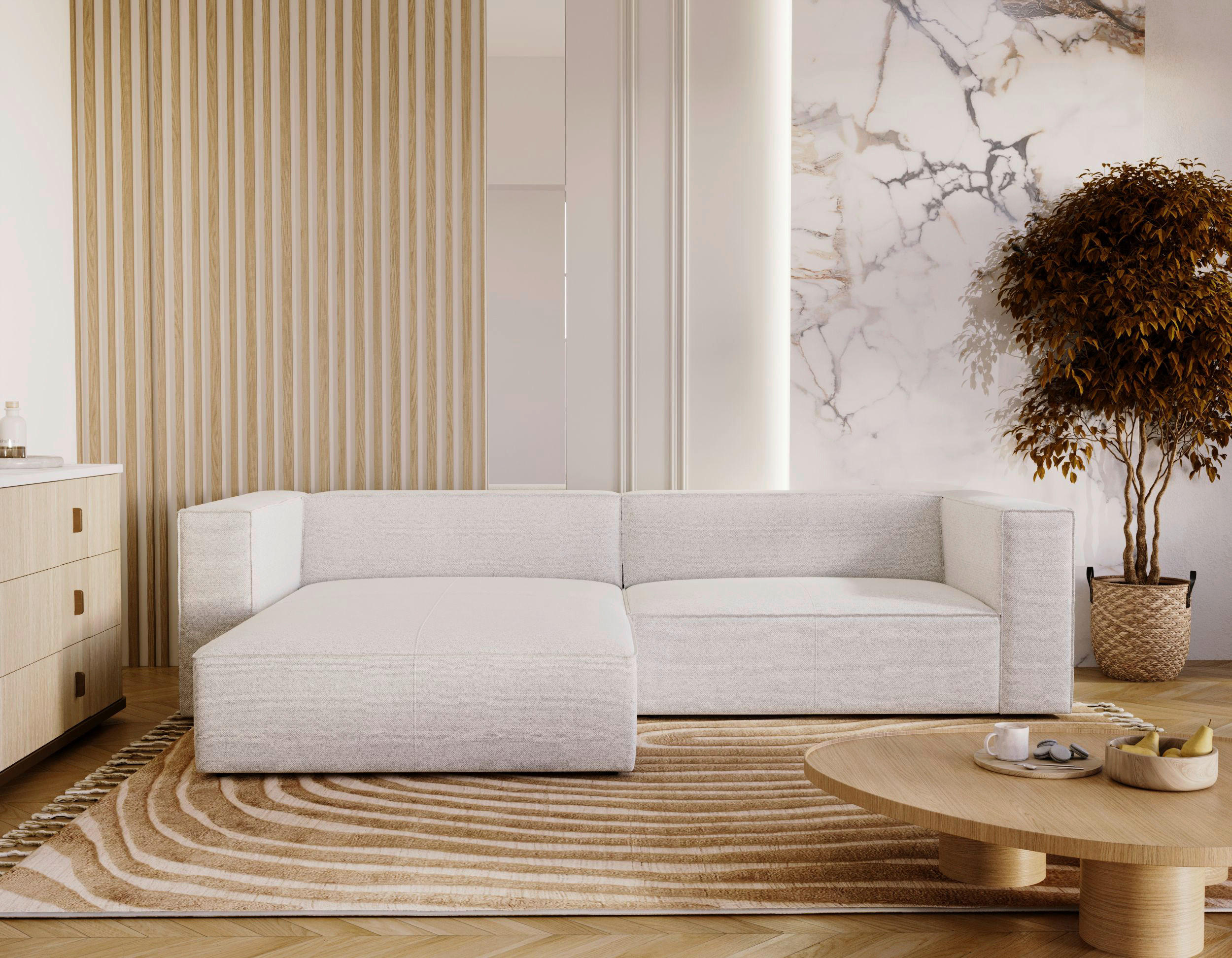 ECKSOFA Hellgrau Flachgewebe  - Hellgrau/Schwarz, Design, Kunststoff/Textil (174/278cm) - Livetastic