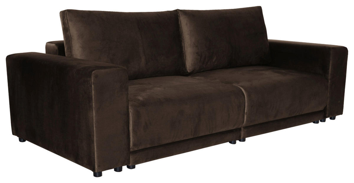 BIGSOFA in Velours Dunkelbraun  - Dunkelbraun/Schwarz, Design, Kunststoff/Textil (256/88/120cm) - home24