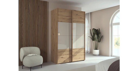SCHWEBETÜRENSCHRANK 137/223/68 cm 2-türig Champagner, Eiche Artisan  - Champagner/Eichefarben, Design, Glas/Holzwerkstoff (137/223/68cm) - Xora