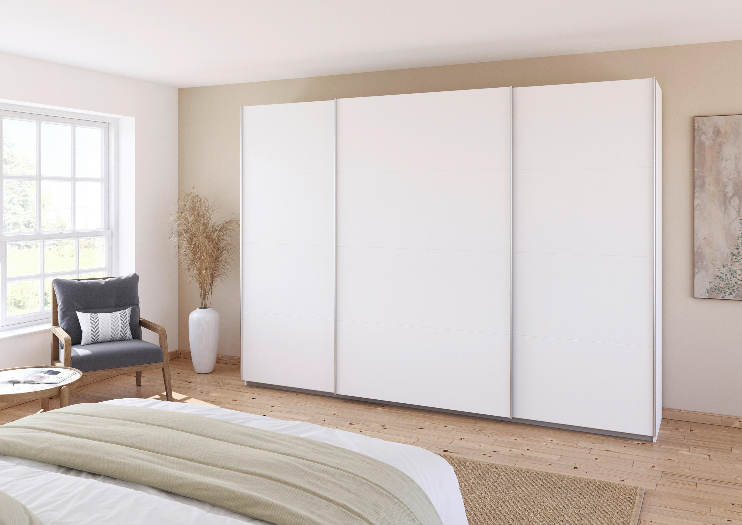 SCHWEBETÜRENSCHRANK in Weiss  - Weiss/Alufarben, Konventionell, Holzwerkstoff/Metall (315/210/62cm) - Xora