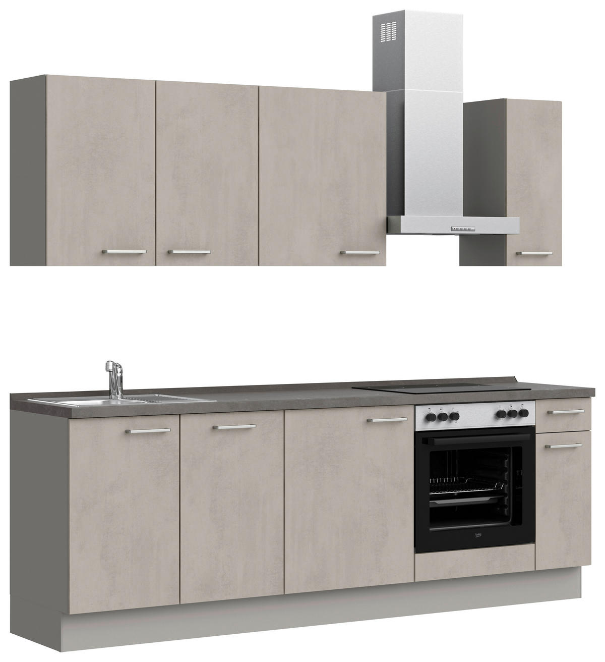 KÜCHENBLOCK Riva 240 cm  in Grau, Schieferfarben  - Schieferfarben/Edelstahlfarben, MODERN, Holzwerkstoff/Metall (240cm) - Nobilia