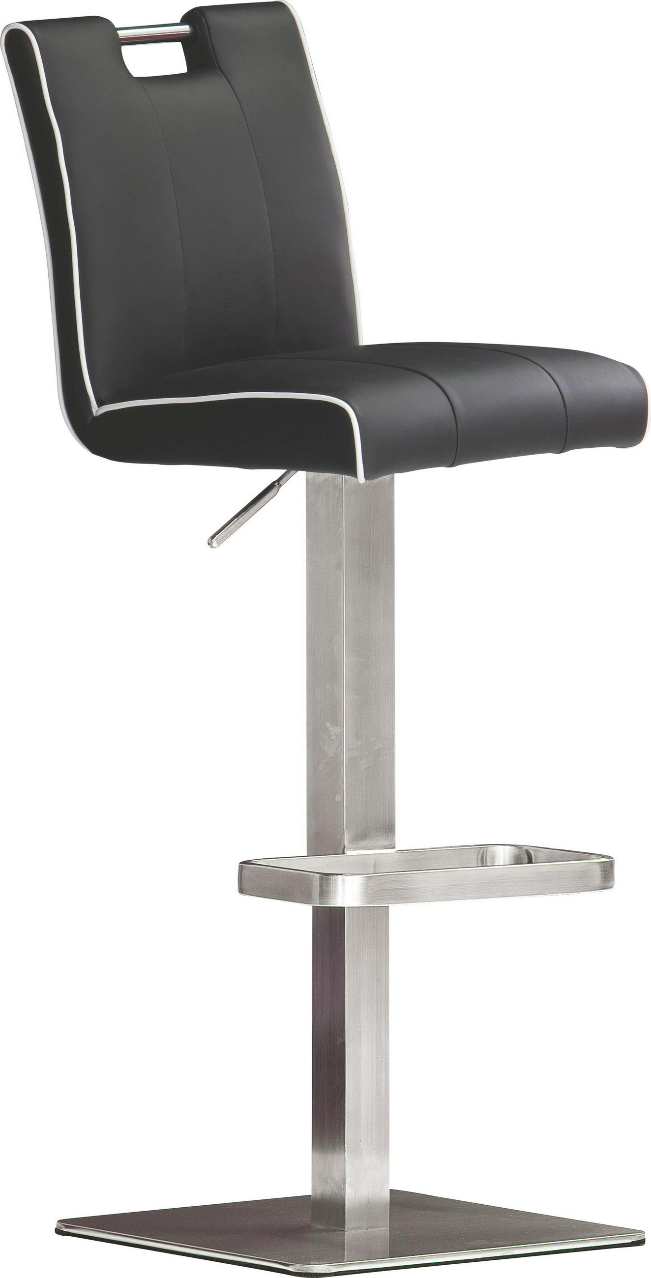 Barhocker in Metall, Leder Schwarz, Edelstahlfarben