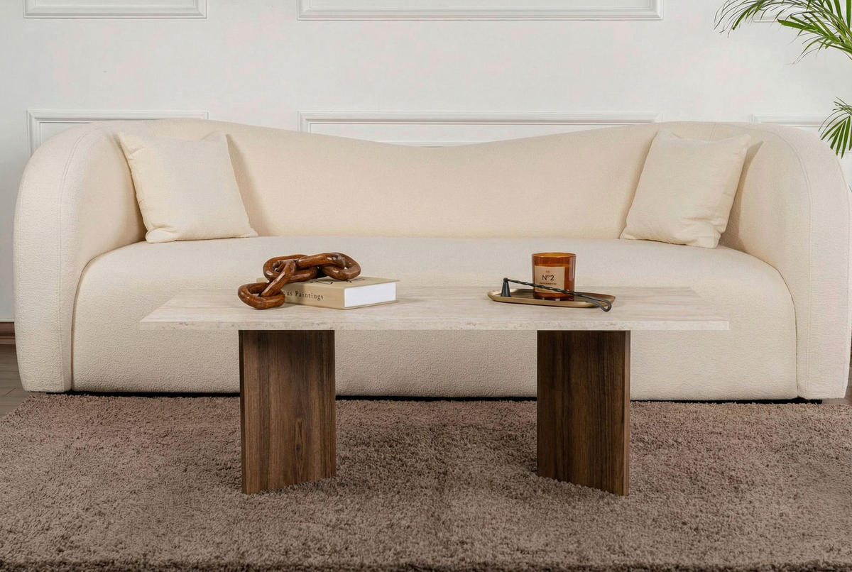 COUCHTISCH rechteckig Creme, Walnussfarben  - Walnussfarben/Creme, Design, Holzwerkstoff (119cm) - MID.YOU