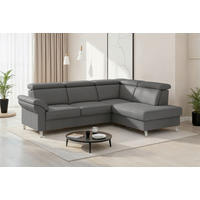 ROHOVÁ SEDAČKA, textil, koža, mokka - chrómová/mokka, Basics, kov/koža (245/194cm) - Sit & More