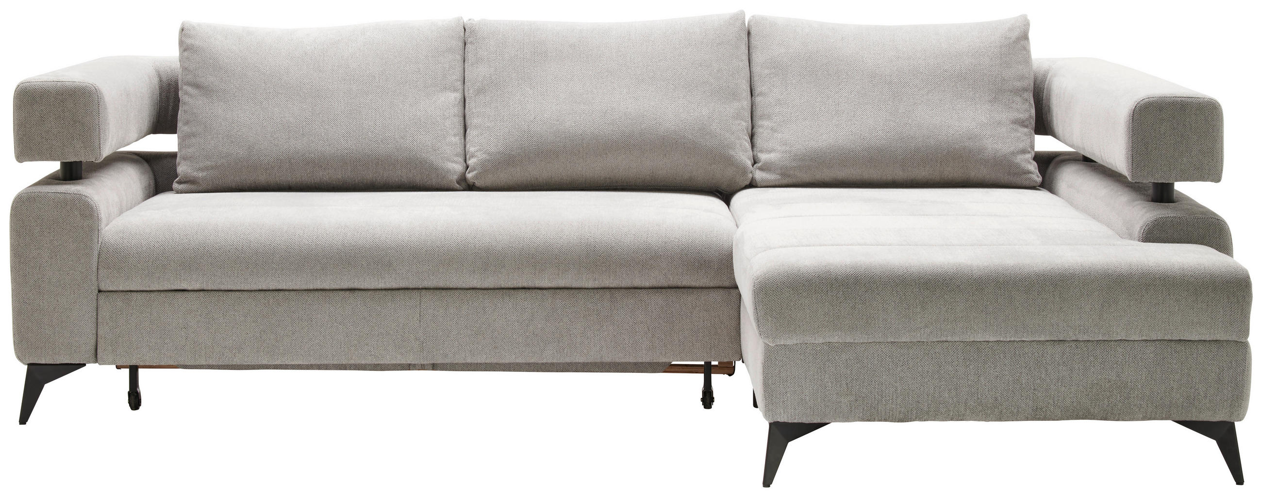 ECKSOFA Hellgrau Chenille  - Hellgrau/Schwarz, KONVENTIONELL, Textil/Metall (265/184cm) - Hom`in