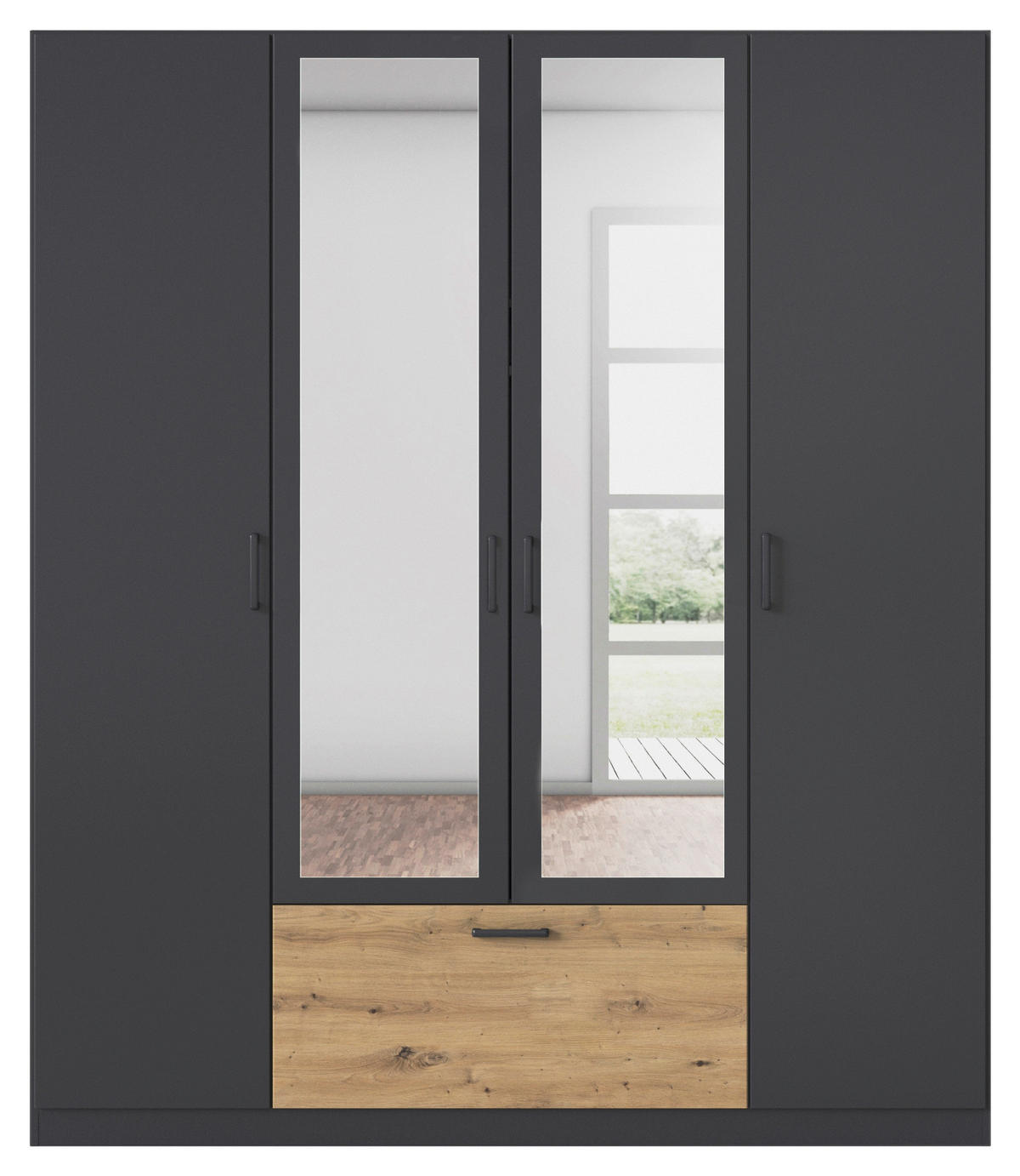 KLEIDERSCHRANK 181/210/54 cm 4-türig Grau, Eiche Artisan  - Eiche Artisan/Grau, Basics, Holzwerkstoff/Metall (181/210/54cm) - Rauch Möbel