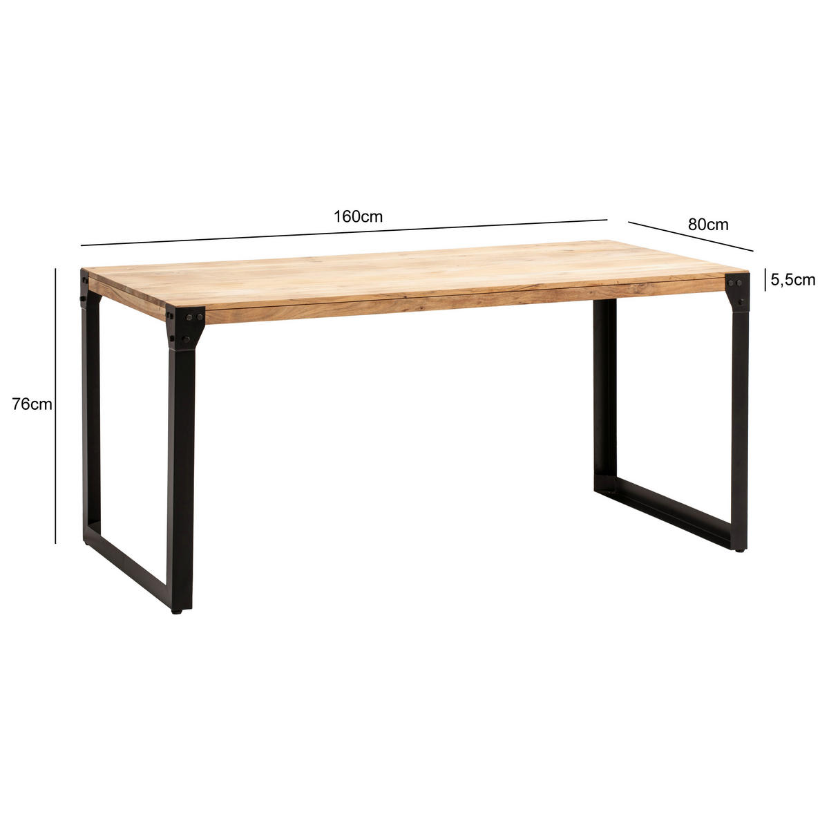 JEDÁLENSKÝ STÔL, akácia, farba akácie, 160/80/76 cm - čierna/farba akácie, Design, kov/drevo (160/80/76cm) - MID.YOU
