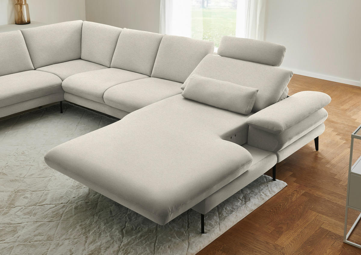 WOHNLANDSCHAFT  in Chenille, Flachgewebe Naturfarben  - Schwarz/Naturfarben, Design, Textil/Metall (208/344/180cm) - Dieter Knoll