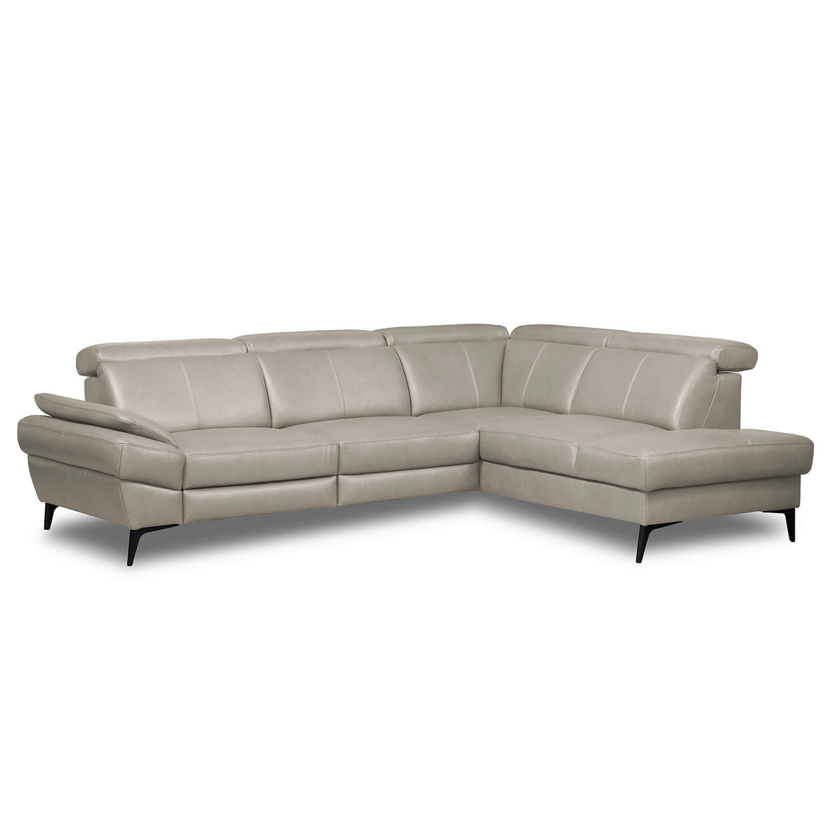 ECKSOFA Lederlook Echtleder Platinfarben  - Platinfarben/Schwarz, Design, Leder/Textil (264/211cm) - Livetastic