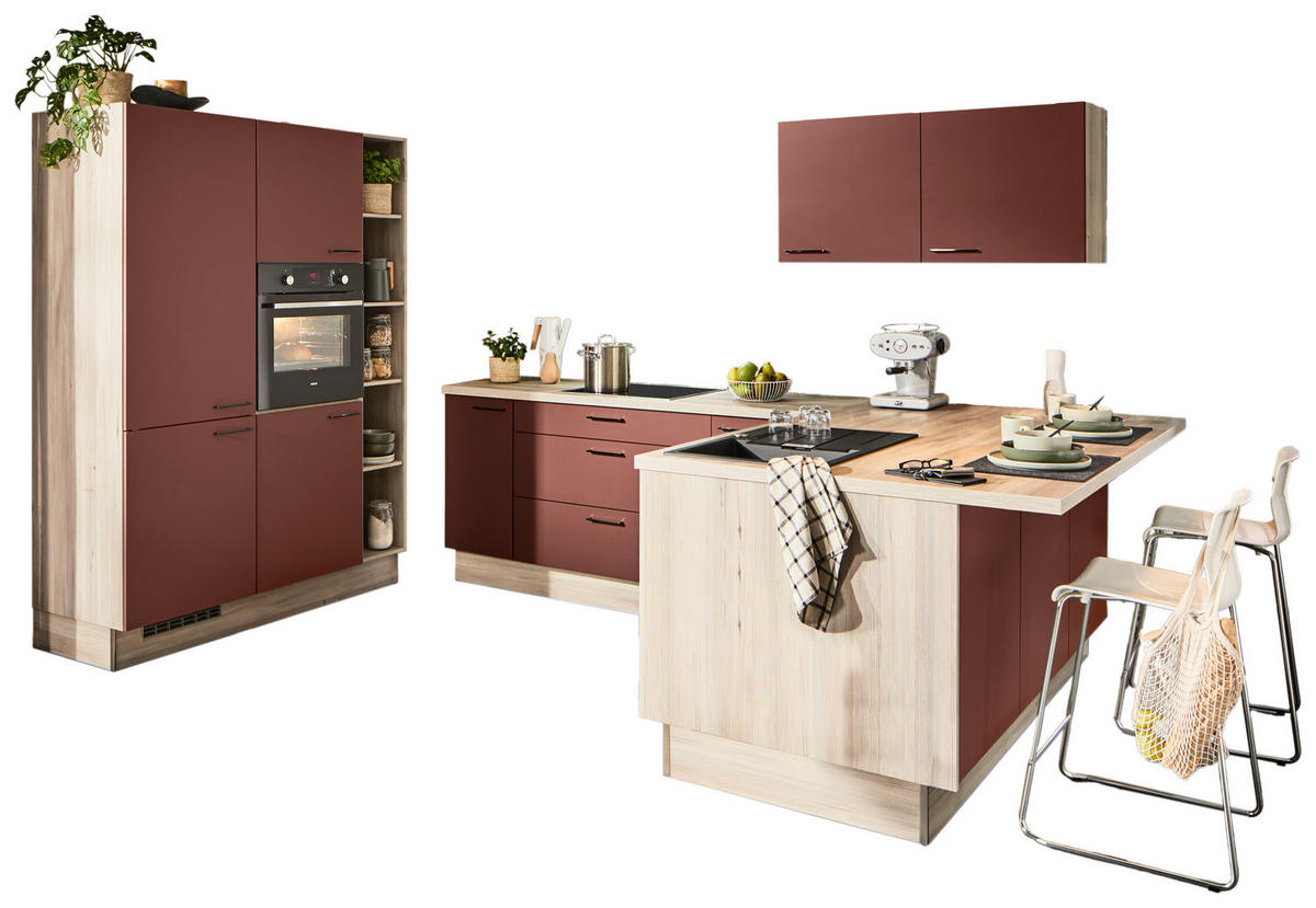 ECKKÜCHE  in Rot  - Rot/Schwarz, Design, Holzwerkstoff/Metall (150/280/192cm) - Xora