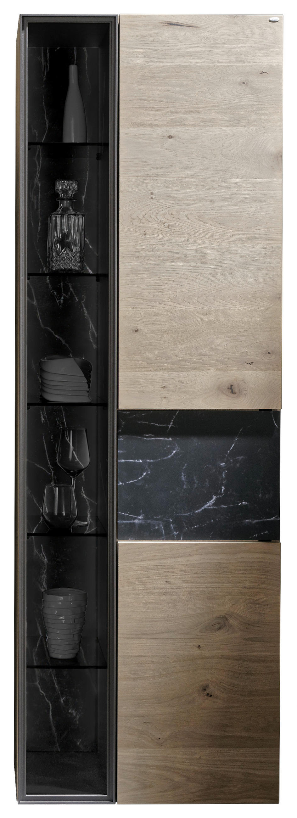 VITRINE  in furniert, massiv Eiche Schwarz, Wildeiche  - Wildeiche/Schwarz, Natur, Glas/Holz (64/194/42,6cm) - Voglauer