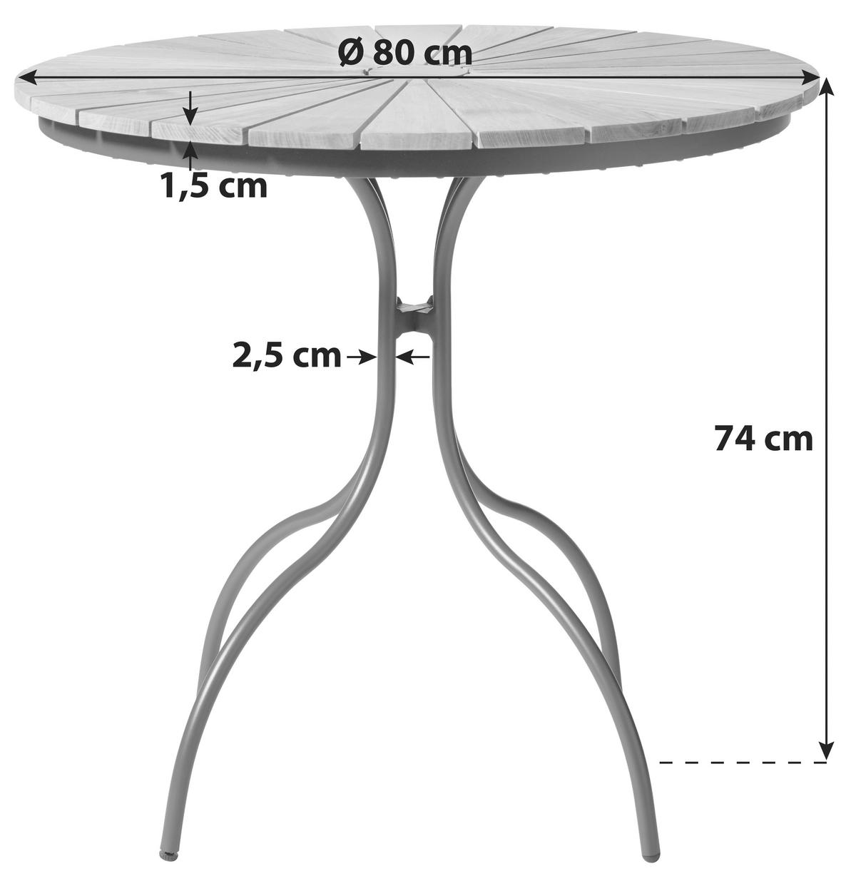 GARTENTISCH 80/80/74 cm Holz Anthrazit, Teakfarben rund  - Anthrazit/Teakfarben, Konventionell, Holz/Metall (80/80/74cm) - Gardenson