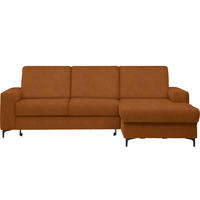 ECKSOFA  in Velours Cognac  - Cognac/Schwarz, KONVENTIONELL, Textil/Metall (247/167cm) - Stylife