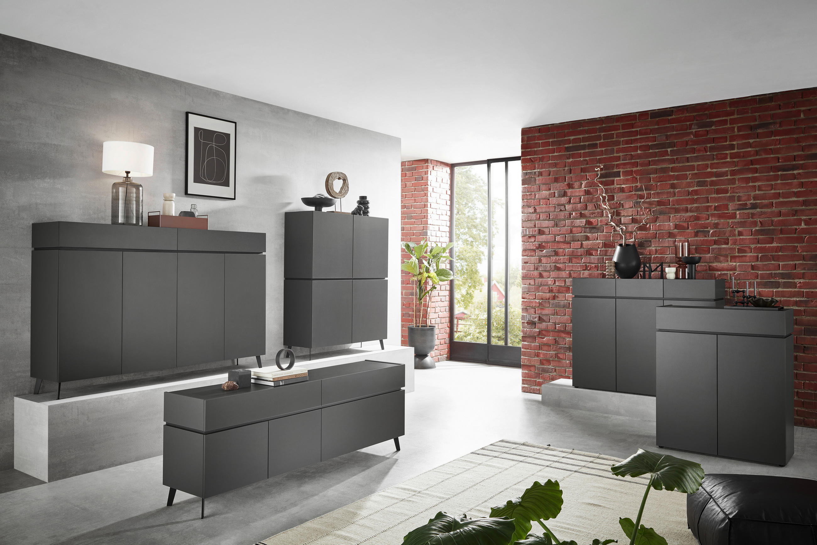 Thumbnail - Voleo Highboard, Graphit, Holzwerkstoff, 4 Fächer, 115x135x40 cm, Beimöbel erhältlich, stehend, Wohnzimmer, Kommoden & S...