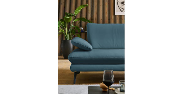 ECKSOFA in Echtleder Blau 308/195 cm - Blau/Schwarz, Design, Leder/Metall (308/195cm) - Dieter Knoll