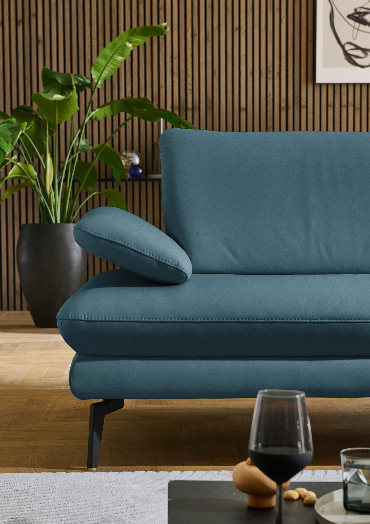 ECKSOFA in Echtleder Blau  - Blau/Schwarz, Design, Leder/Metall (308/195cm) - Dieter Knoll