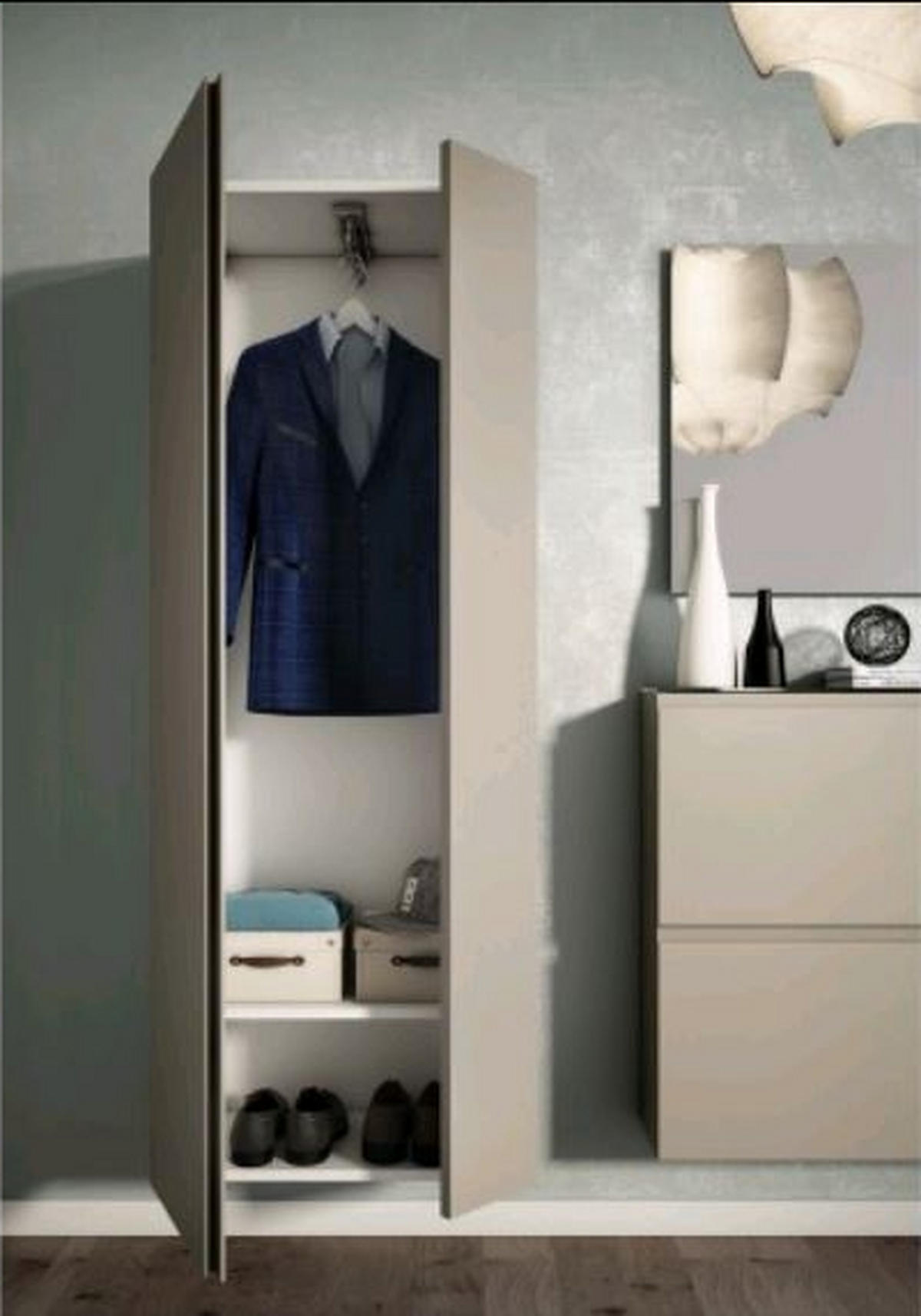 GARDEROBE 3-teilig  in 180/185/33 cm  - Taupe, Design, Glas/Holzwerkstoff (180/185/33cm) - Moderano