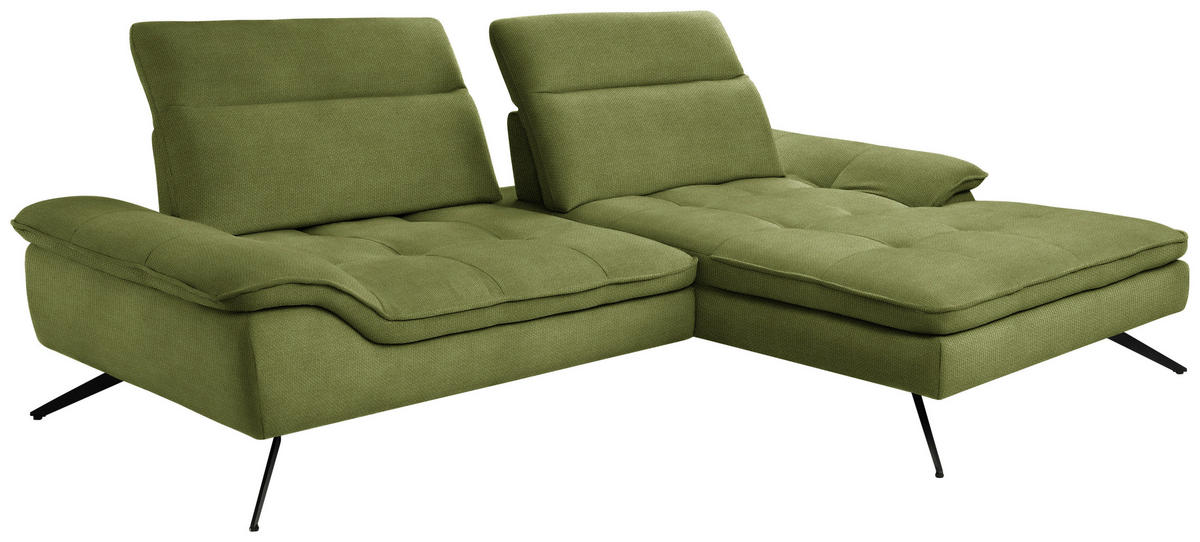 ECKSOFA in Webstoff Grün  - Schwarz/Grün, Design, Textil/Metall (288/179-202cm) - Stylife