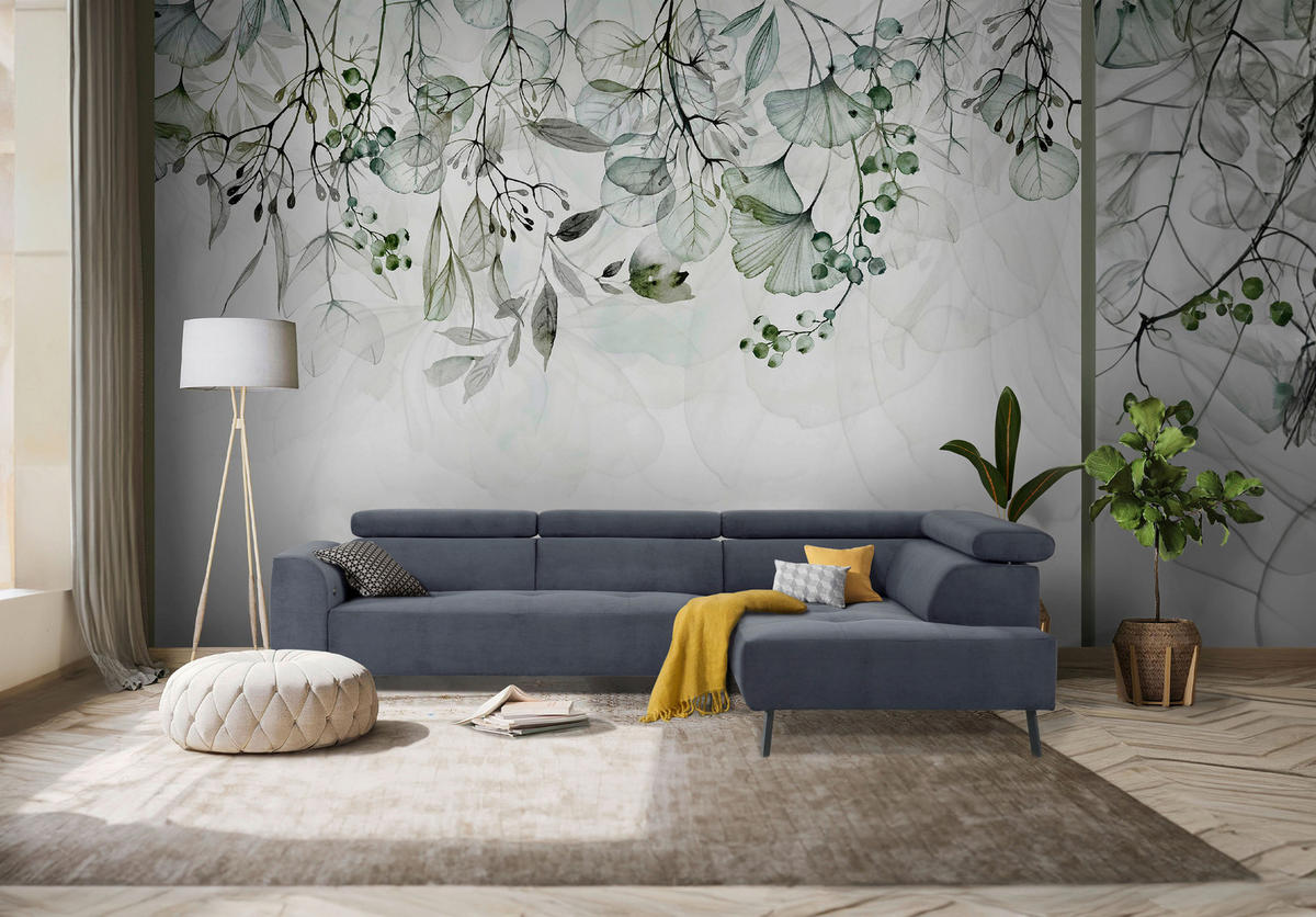 ECKSOFA in Feincord Blaugrau  280/205 cm  - Blaugrau/Schwarz, Design, Textil/Metall (280/205cm) - Xora
