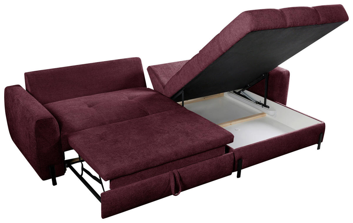 ECKSOFA in Struktur Bordeaux  - Bordeaux/Schwarz, Design, Textil/Metall (265/162cm) - MID.YOU