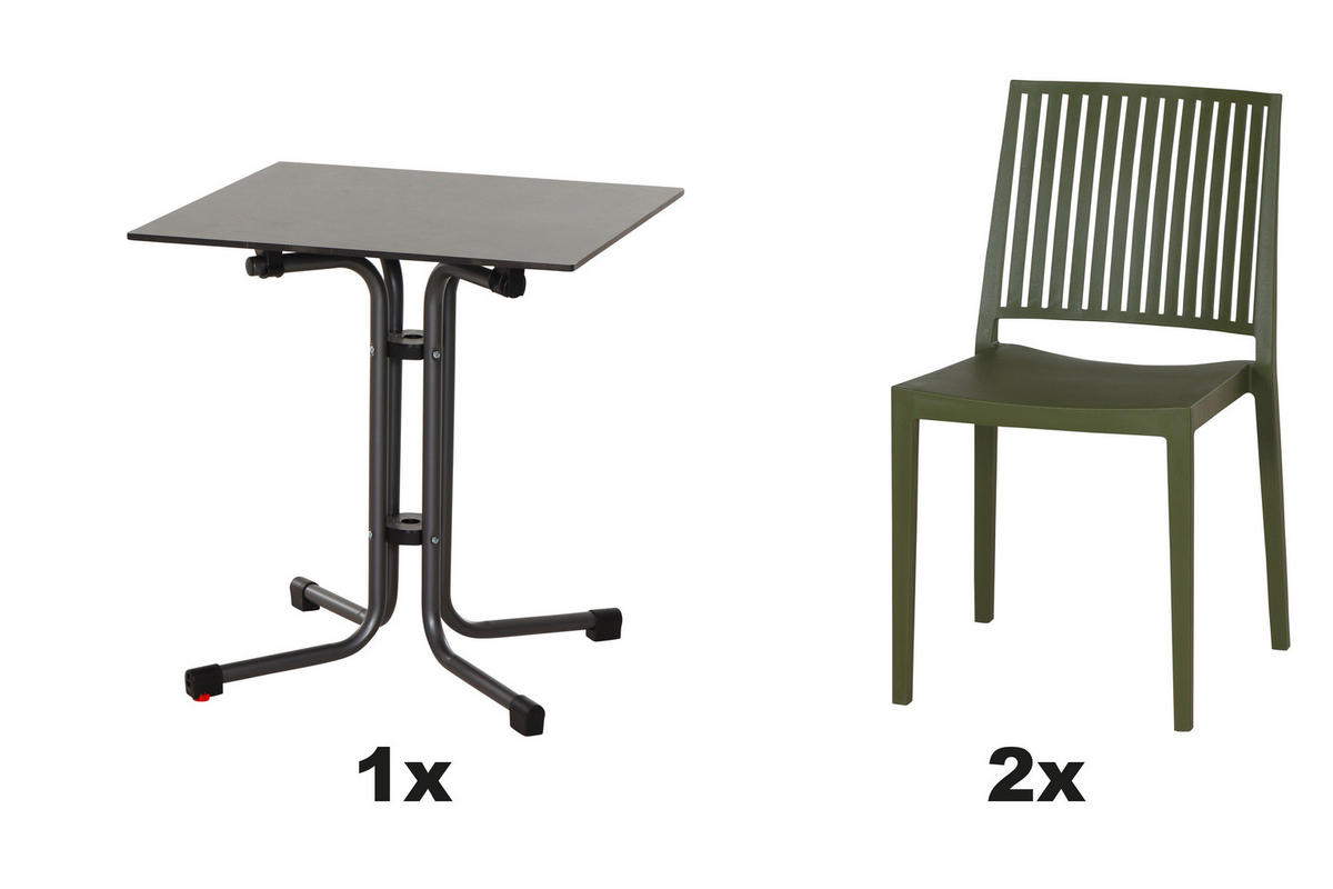 GARTENGARNITUR 3-teilig Stahl  - Anthrazit/Grün, Basics, Kunststoff/Metall (65/80/65cm) - Siena Garden