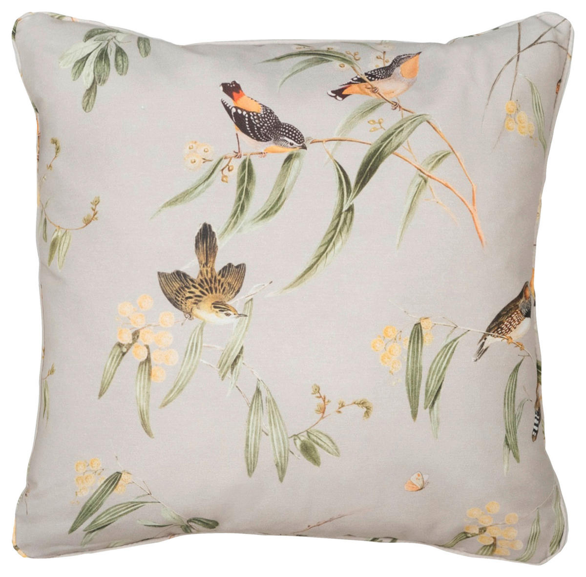 OUTDOOR-KISSEN in Creme, Gelb, Grün Vogel 50/50 cm  - Gelb/Creme, Basics, Textil (50/50cm)