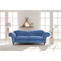 3-SITZER-SOFA SHEFFIELD Mikrofaser Blau  - Blau/Braun, Design, Holz/Textil (230/92/90cm) - P & B