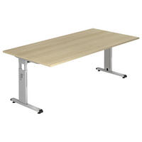 SCHREIBTISCH 200/100/65-85 cm  in Eichefarben  - Eichefarben/Silberfarben, KONVENTIONELL, Holzwerkstoff/Metall (200/100/65-85cm) - Venda